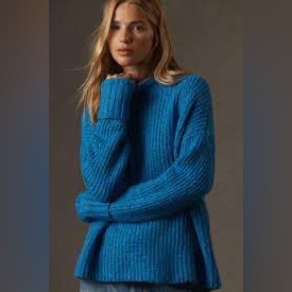 NWT Anthropologie Maeve Blue Margaret Mock Neck Chunky Oversized Sweater L - Picture 3 of 9